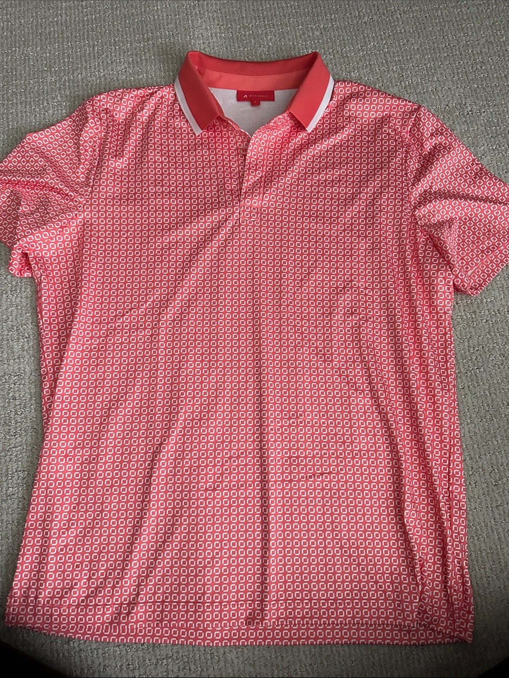 Redvanly Geometric Polo in Coral& White Large Like New